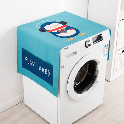 Roztomilý kreslený jednodverový vrecko na prach do chladničky Valčekový kryt na práčku, bavlnená a ľanová tkanina Univerzálny