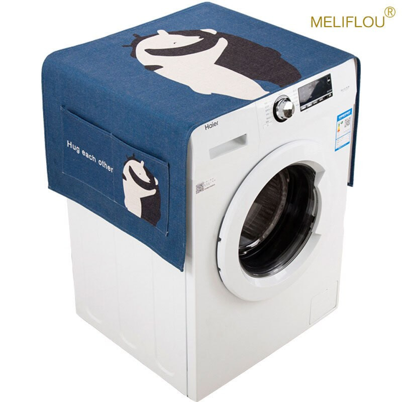 Roztomilý kreslený jednodverový vrecko na prach do chladničky Valčekový kryt na práčku, bavlnená a ľanová tkanina Univerzálny