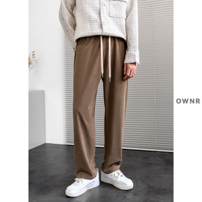 Pantaloni casual pentru bărbați cu picior drept cu șnur