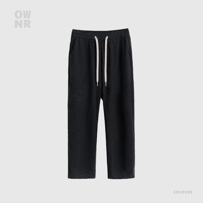 Pantaloni casual pentru bărbați cu picior drept cu șnur