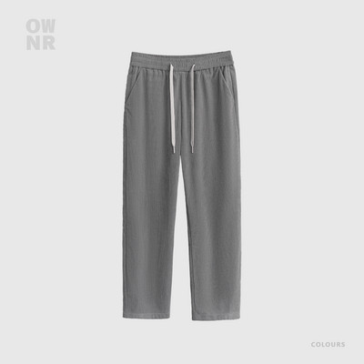 Pantaloni casual pentru bărbați cu picior drept cu șnur