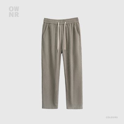 Pantaloni casual pentru bărbați cu picior drept cu șnur