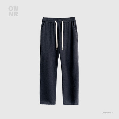 Pantaloni casual pentru bărbați cu picior drept cu șnur