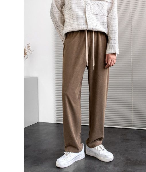 Pantaloni casual pentru bărbați cu picior drept cu șnur