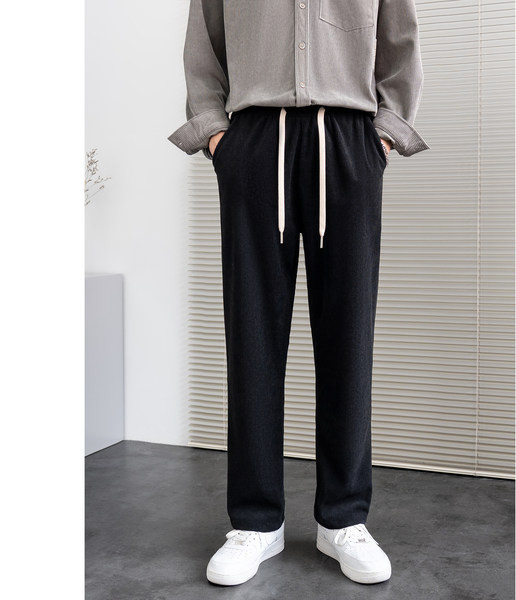 Pantaloni casual pentru bărbați cu picior drept cu șnur