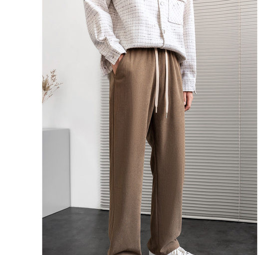 Pantaloni casual pentru bărbați cu picior drept cu șnur