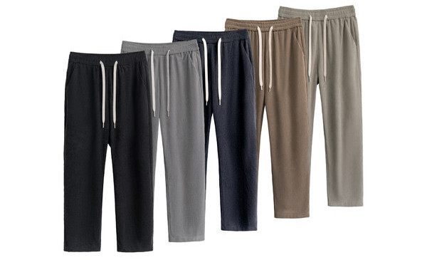 Pantaloni casual pentru bărbați cu picior drept cu șnur