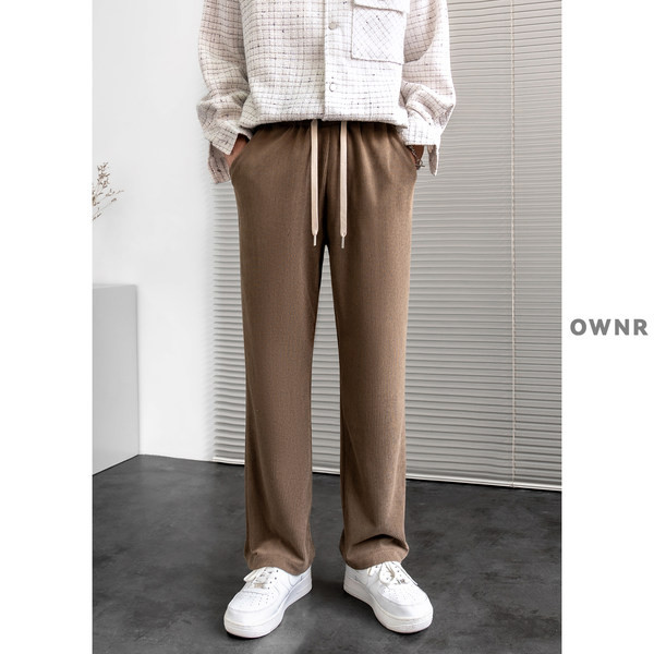 Pantaloni casual pentru bărbați cu picior drept cu șnur