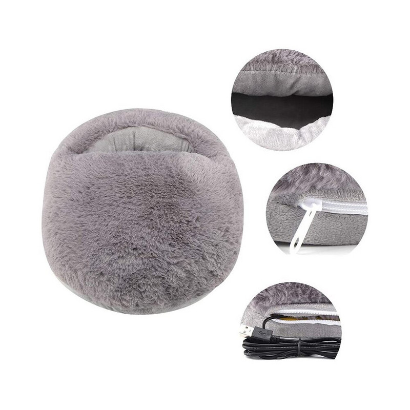 Plüss elektromos fűtőcipőhuzat Légáteresztő kerek fűtőbetét lábmelegítő USB töltés Levehető puha tartós otthoni hálószobához
