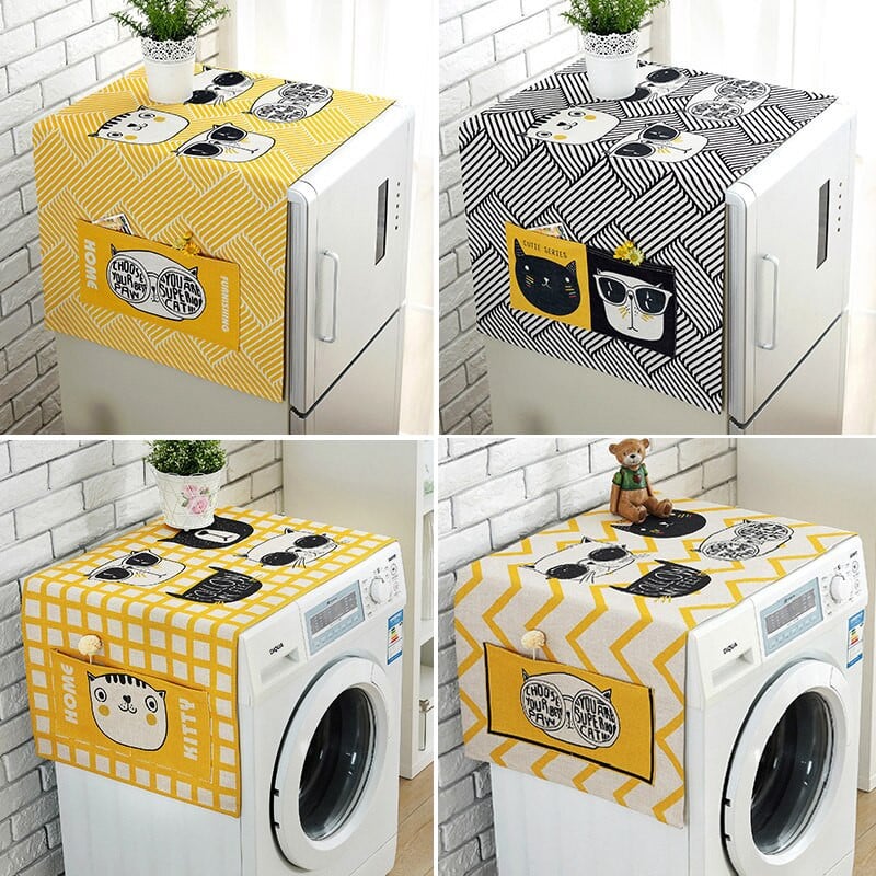 55 * 140 cm daugiaspalviai dvigubos paskirties storo lino dulkėms atsparūs virtuvės skalbimo mašinos šaldytuvo laikymo krepšiai