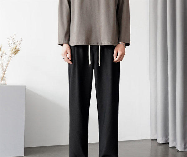 Pantaloni largi cu talie înaltă pentru bărbați, cu șireturi