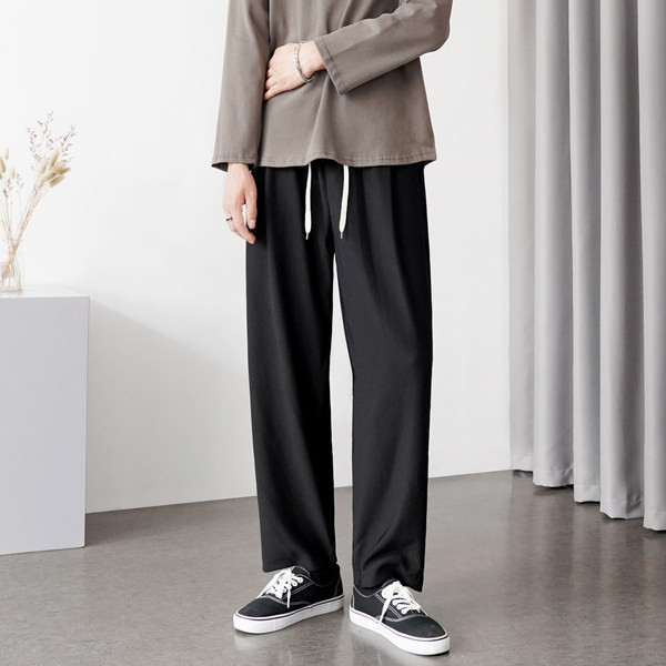 Pantaloni largi cu talie înaltă pentru bărbați, cu șireturi