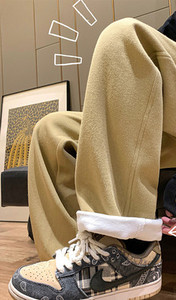 Pantaloni drepti casual pentru bărbați, cu căptușeală caldă și buzunar