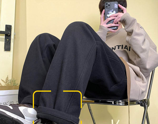 Pantaloni drepti casual pentru bărbați, cu căptușeală caldă și buzunar