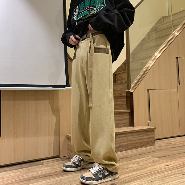 Pantaloni drepti casual pentru bărbați, cu căptușeală caldă și buzunar