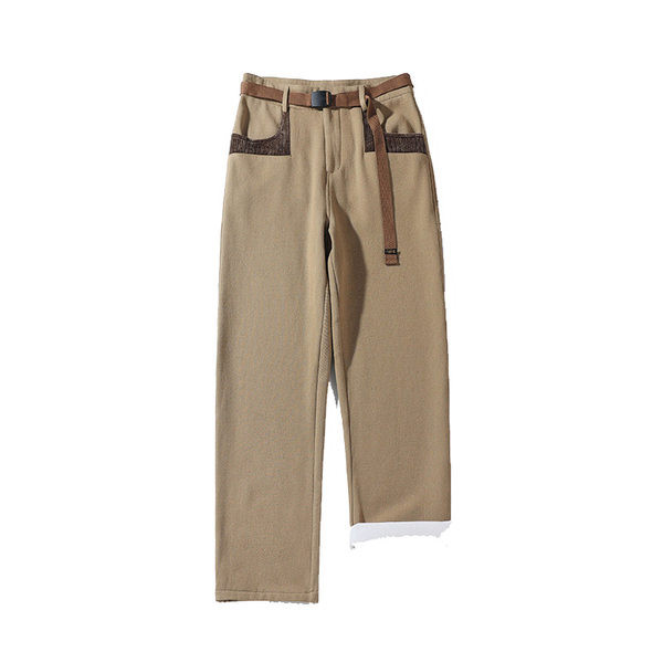 Pantaloni drepti casual pentru bărbați, cu căptușeală caldă și buzunar