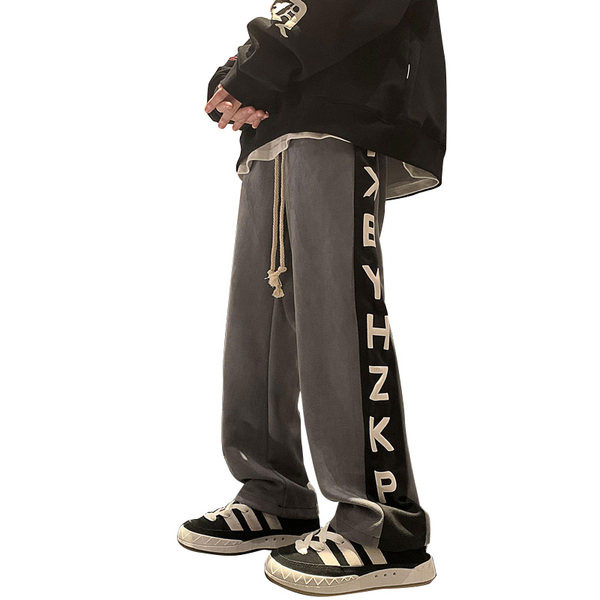 Pantaloni sport barbati cu margini - culoare negru si gri