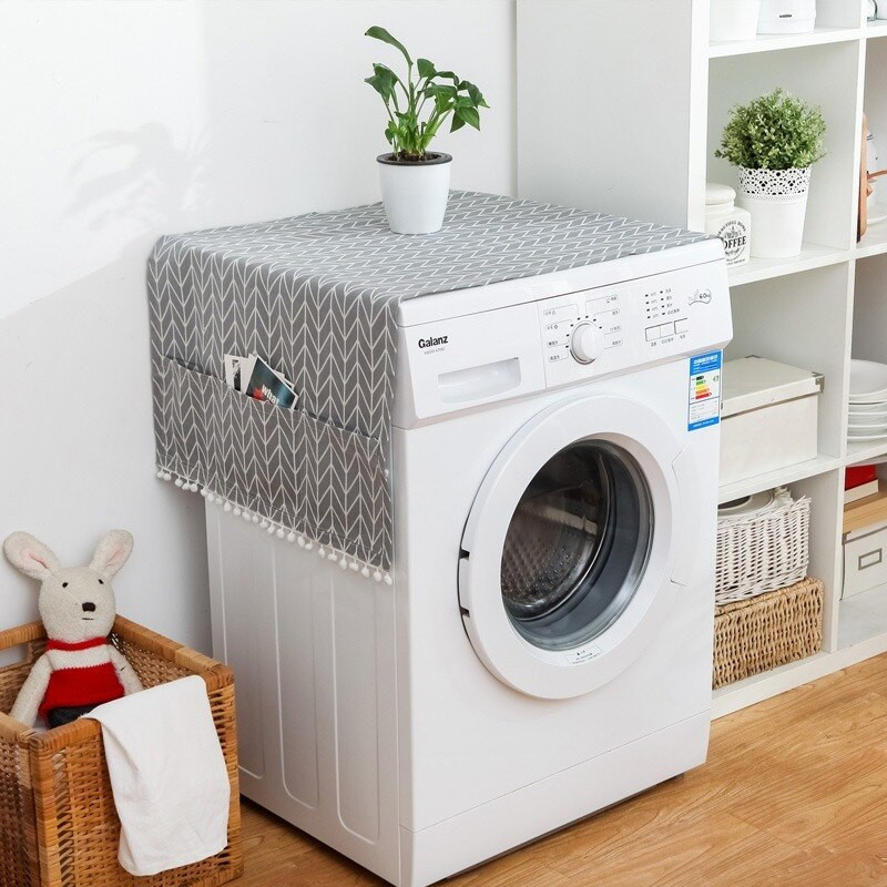 Geometrický kryt na chladničku s jednými dverami, pastoračný, dvojitý otvorený uterák, kryt na práčku, 1 ks