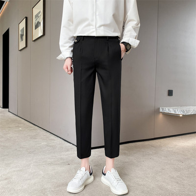 Pánske jesenné rovné nohavice s vysokým pásom a vreckom