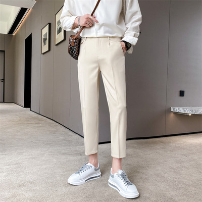 Pánske jesenné rovné nohavice s vysokým pásom a vreckom