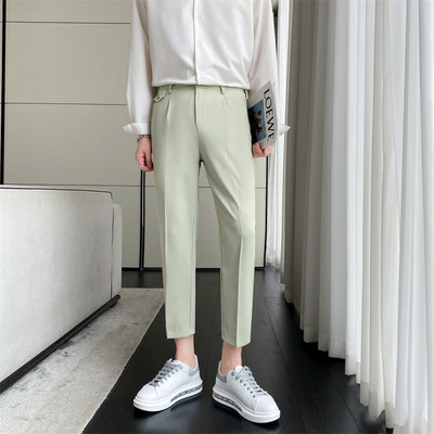 Pánske jesenné rovné nohavice s vysokým pásom a vreckom