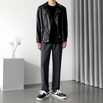 Модерен мъжки прав панталон в черен и сив цвят