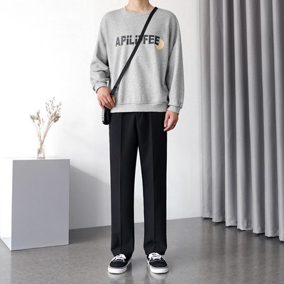 Moderné pánske rovné nohavice v čiernej a sivej farbe