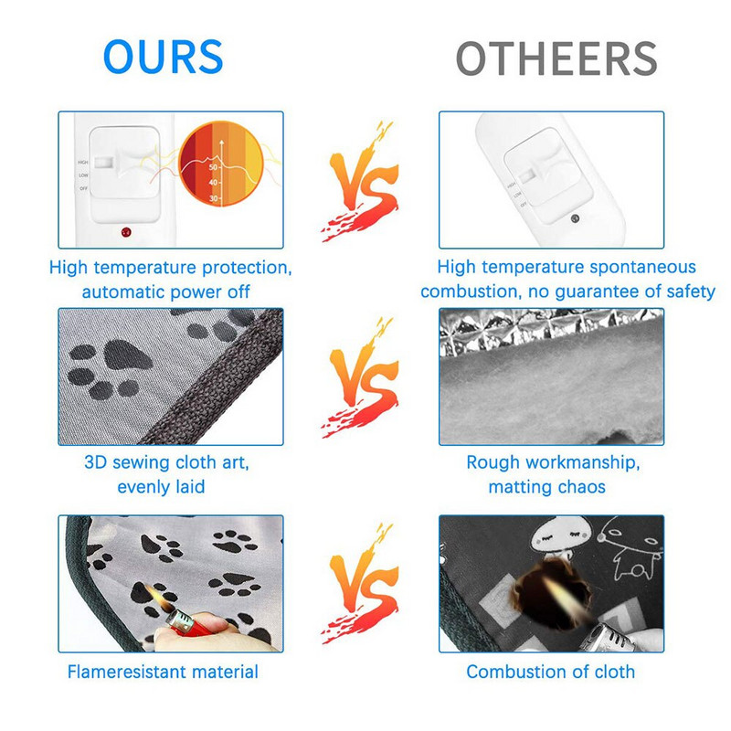 45x45cm suņu kaķa elektriskais apsildes paliktnis Ziemas mājdzīvnieku gultas sega ar regulējamu temperatūru, ūdensnecaurlaidīgs sildošais paklājs, apsildāmi paklāji