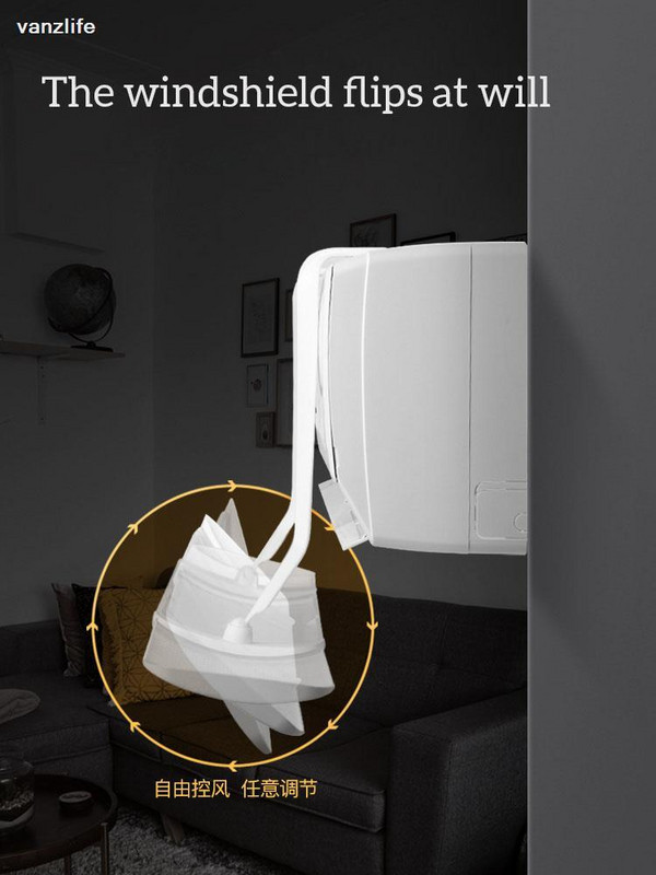 Klimatizačný čelný štít s protipriamym fúkaním, univerzálny vetruodolný nástenný vývod vzduchu, prepážka, obmedzenie prúdenia studeného vzduchu