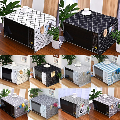 White or Black Rhombus Grid NS Nordic cotton linen universal microwave oven cover Grey Geometric dust cover electric oven cover