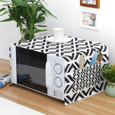 Balts vai melns Rhombus Grid NS Nordic kokvilnas lina universāls mikroviļņu krāsns pārsegs Pelēks Ģeometrisks putekļu vāks elektriskā cepeškrāsns pārsegs