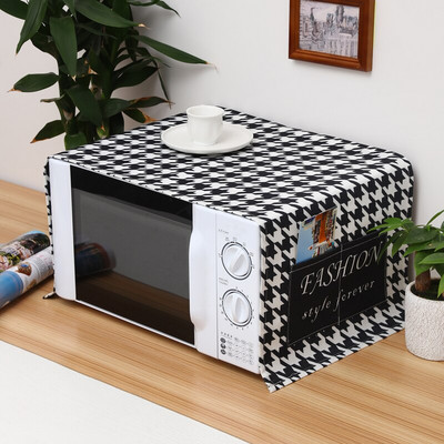 Balts vai melns Rhombus Grid NS Nordic kokvilnas lina universāls mikroviļņu krāsns pārsegs Pelēks Ģeometrisks putekļu vāks elektriskā cepeškrāsns pārsegs