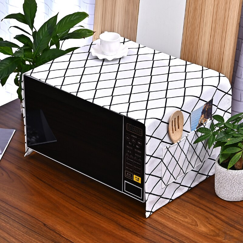 Balts vai melns Rhombus Grid NS Nordic kokvilnas lina universāls mikroviļņu krāsns pārsegs Pelēks Ģeometrisks putekļu vāks elektriskā cepeškrāsns pārsegs