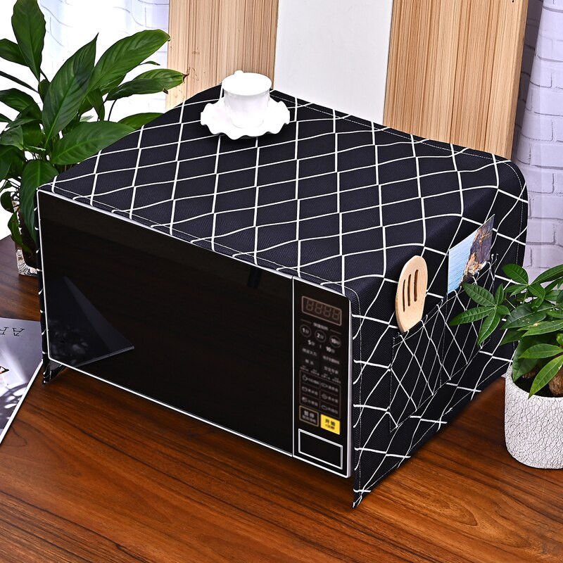 Balts vai melns Rhombus Grid NS Nordic kokvilnas lina universāls mikroviļņu krāsns pārsegs Pelēks Ģeometrisks putekļu vāks elektriskā cepeškrāsns pārsegs