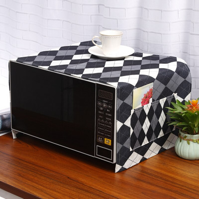 Hnedý geometrický kosoštvorcový prachový kryt pre invertorovú mikrovlnnú rúru, mikrovlnnú rúru, naparovač a pečúcu rúru, mriežkovaný kockovaný ľanový prachový kryt