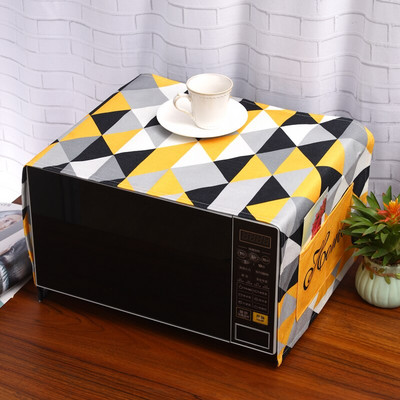 Hnedý geometrický kosoštvorcový prachový kryt pre invertorovú mikrovlnnú rúru, mikrovlnnú rúru, naparovač a pečúcu rúru, mriežkovaný kockovaný ľanový prachový kryt