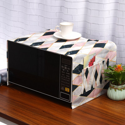 Hnedý geometrický kosoštvorcový prachový kryt pre invertorovú mikrovlnnú rúru, mikrovlnnú rúru, naparovač a pečúcu rúru, mriežkovaný kockovaný ľanový prachový kryt