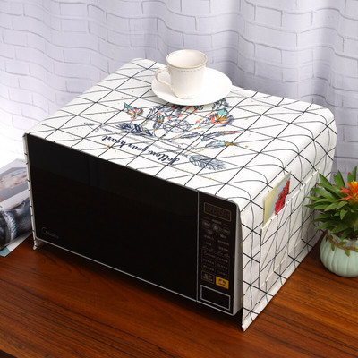 Hnedý geometrický kosoštvorcový prachový kryt pre invertorovú mikrovlnnú rúru, mikrovlnnú rúru, naparovač a pečúcu rúru, mriežkovaný kockovaný ľanový prachový kryt