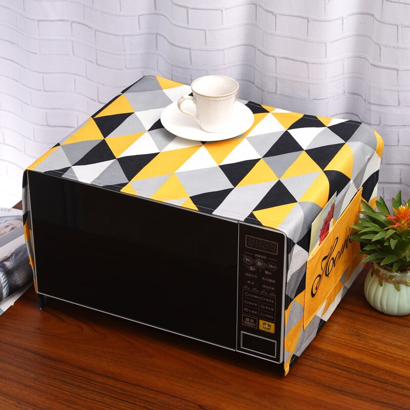 Hnedý geometrický kosoštvorcový prachový kryt pre invertorovú mikrovlnnú rúru, mikrovlnnú rúru, naparovač a pečúcu rúru, mriežkovaný kockovaný ľanový prachový kryt