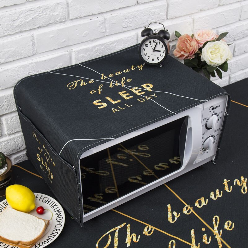 Severský štýl Bavlna a konope čierne písmeno Kryt na mikrovlnnú rúru Cobertura para beterraba Cubierta de polvo para horno