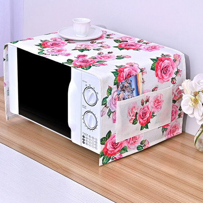 Nordic Pink Flower Bird Dust Cover Κατάλληλο για φούρνο μικροκυμάτων Inverter Φούρνος μικροκυμάτων λινό Πράσινο λινό Dust Protector