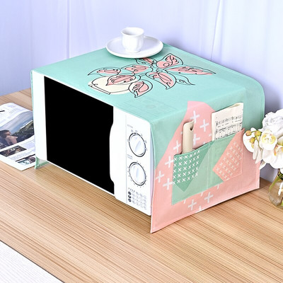 Nordic Pink Flower Bird Dust Cover Κατάλληλο για φούρνο μικροκυμάτων Inverter Φούρνος μικροκυμάτων λινό Πράσινο λινό Dust Protector