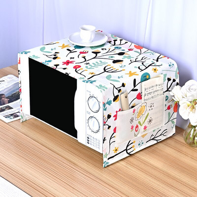 Nordic Pink Flower Bird Dust Cover Κατάλληλο για φούρνο μικροκυμάτων Inverter Φούρνος μικροκυμάτων λινό Πράσινο λινό Dust Protector