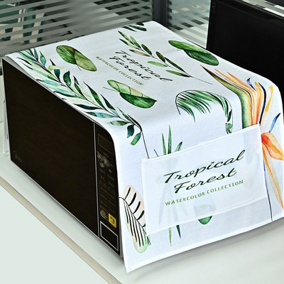 Nordic Pink Flower Bird Dust Cover Κατάλληλο για φούρνο μικροκυμάτων Inverter Φούρνος μικροκυμάτων λινό Πράσινο λινό Dust Protector