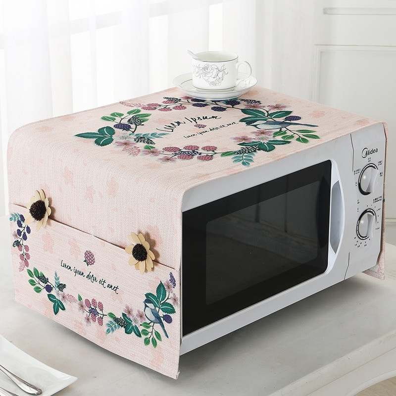 Bavlnený ľanový kryt na mikrovlnnú rúru, chladničku, vodeodolný s úložným vreckom, kuchynské doplnky, dekorácia domova 35x100cm