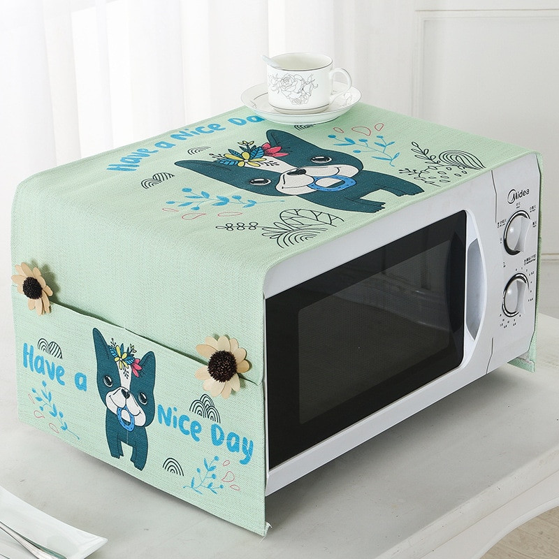 Bavlnený ľanový kryt na mikrovlnnú rúru, chladničku, vodeodolný s úložným vreckom, kuchynské doplnky, dekorácia domova 35x100cm