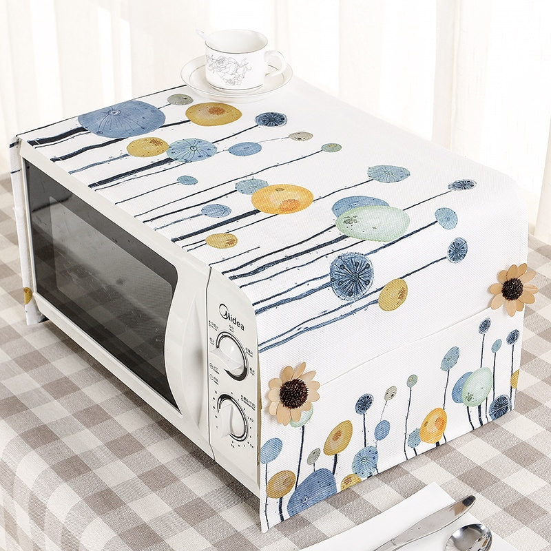 Bavlnený ľanový kryt na mikrovlnnú rúru, chladničku, vodeodolný s úložným vreckom, kuchynské doplnky, dekorácia domova 35x100cm