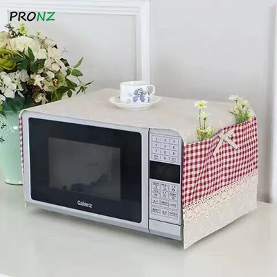 Husa cuptor cu microunde cu 2 pungi rezistente la praf 35 x 100 cm pânză de bumbac stil roz cu puncte rotunde stil nou romantic