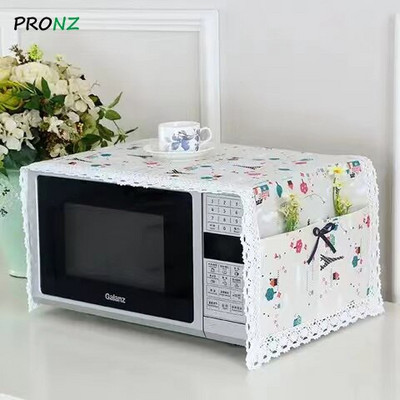 Husa cuptor cu microunde cu 2 pungi rezistente la praf 35 x 100 cm pânză de bumbac stil roz cu puncte rotunde stil nou romantic