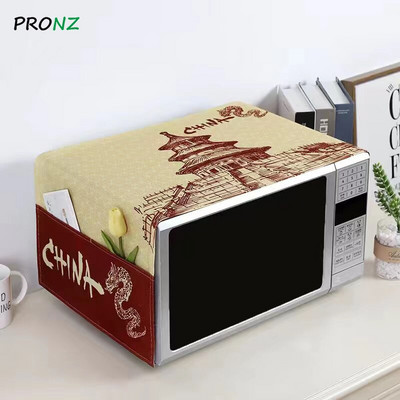 Husa cuptor cu microunde cu 2 pungi rezistente la praf 35 x 100 cm pânză de bumbac stil roz cu puncte rotunde stil nou romantic